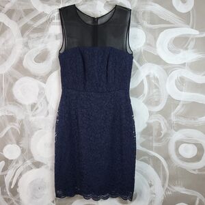 DIANE VON FURSTENBERG Wmns Sz 2 Navy Blue Lace Sheer Knee Length Body Con Dress
